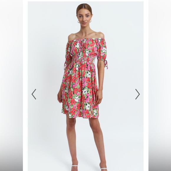 SHOWPO Octavia Dress in Pink - Off the Shoulder Floral Summer Dress - Picture 7 of 10